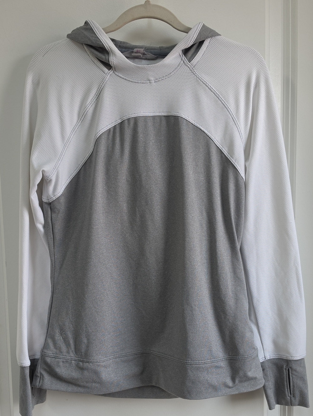 Athleta White and Gray Hooded Pullover Sweatshirt